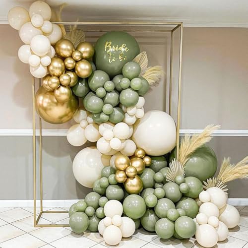 Image of RUBFAC Sage Green Balloons, 65 Pcs Party Balloons Green Gold Sand White 12 Inches for Tiana Birthday, Wedding, Baby Shower, Eucalyptus Party Decorations