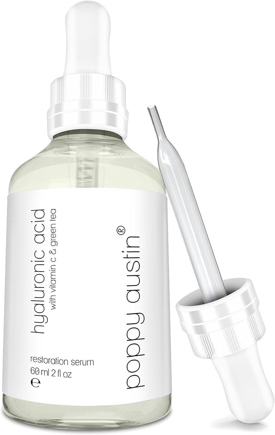 Suero de Ácido Hialurónico para la Piel - ENORME 60ml - Vegano, Cruelty-Free, Orgánico - Mejor Hidratante de Ácido Hialurónico Puro para Rostro con Vitamina C, Té Verde, Vitamina E y Aceite de Jojoba