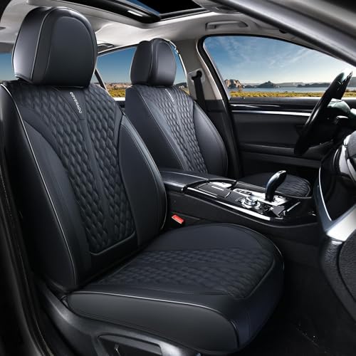 Image of Coverado Front Seat Covers, Waterproof Seat Covers, 2 Pack Nappa Leather Car Seat Covers, Black Seat Covers for Cars, Automotive Seat Covers Universal Car Seat Protector Fit for Most Cars Trucks