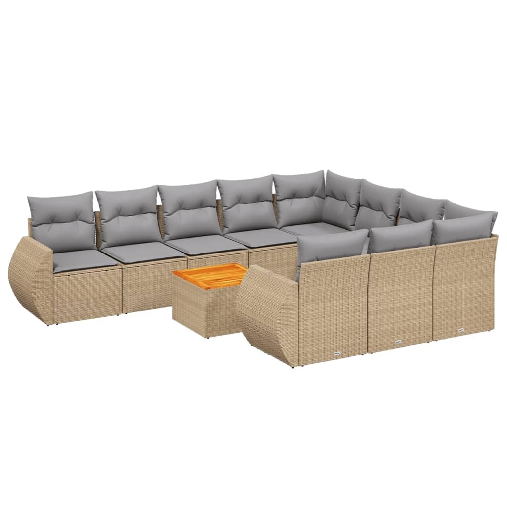 Set de Sofás de Jardín 11pzas Ratán Sintético Beige