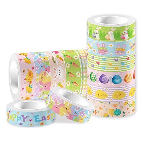 MOZUI 12 Pcs Easter Washi Tapes Set Easter Bunny Rabbit