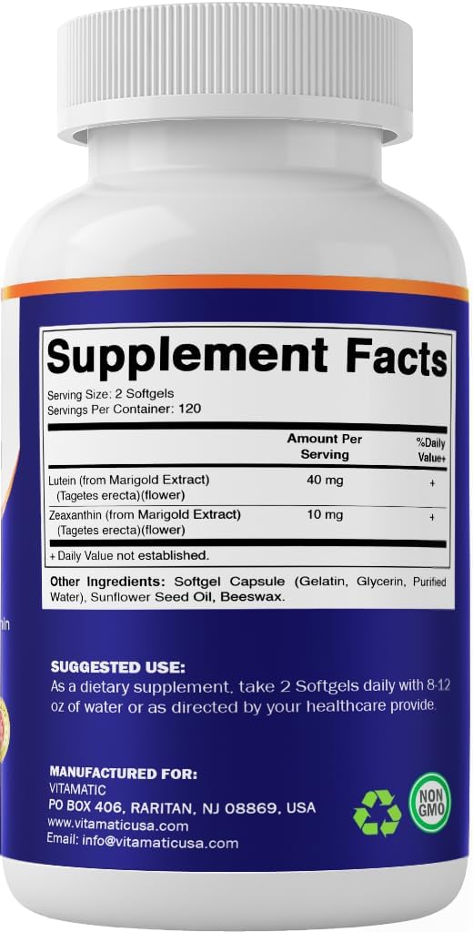 Vitamatic Lutein 40mg with Zeaxanthin 10mg, Eye Health Support Supplement, 240 Softgels - Image 7