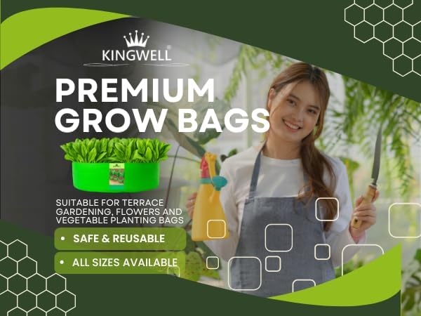 Image of Kingwell Grow Bag 24 X 15 INCH, PACK OF 8 For Terrace Garden Leafy Vegetable Plant Grow Bags Fruits Growing Containers For terrece Gardening (24 X 15 INCH, PACK OF 8)