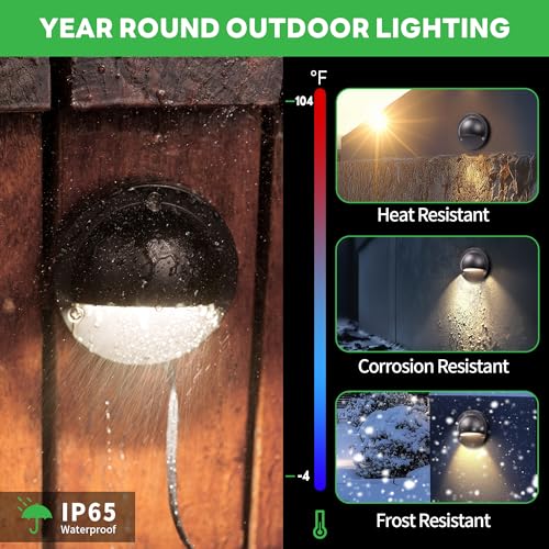 Image of Low Voltage Landscape Deck Lights - 12V LED Outdoor Step Lights, Adjustable Warm White & Cool White, Waterproof Black Round Aluminum Lighting for Yard Wall Fence Railing 4 Pack