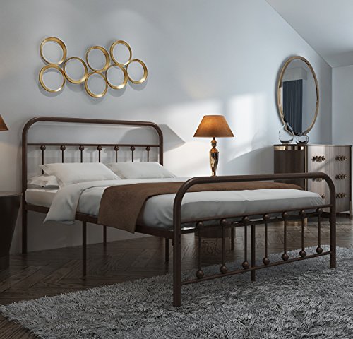 Neebirgelia Metal Bed Frame Full Size With Headboard And Footboard Single Platform Mattress Base,Metal Tube And Iron-Art Bed(Full, Antique Brown) #TOP2