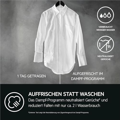 AEG Waschmaschine, Serie 7000 ProSteam: Auffrischfunktion mit Dampf statt Waschen, 10 kg, Leise, Mengenautomatik, A-40%, Energieeffizient, Wasserstopp, 1600 U/min, LR7EW75400