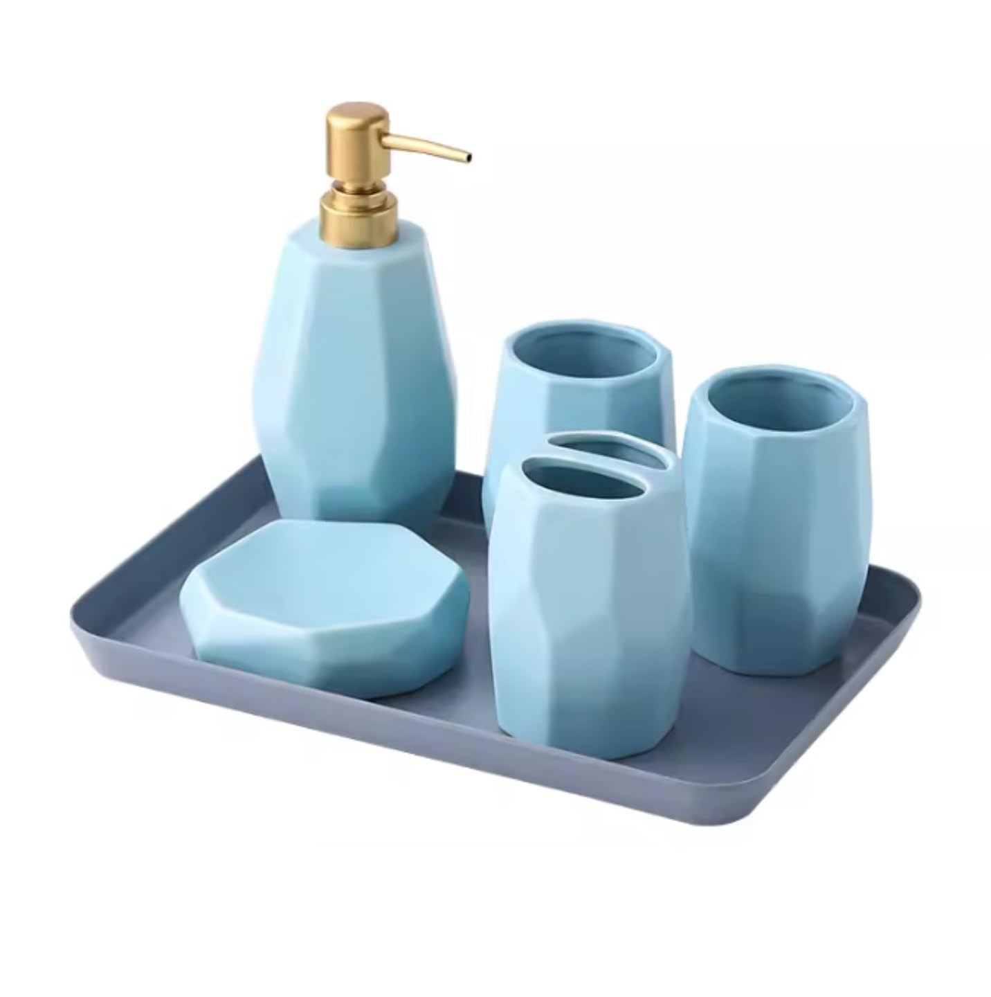 Zestaw Łazienkowy 6-pakowy Zestaw Akcesoriów Łazienkowych Ceramiczne Przybory Toaletowe Akcesoria Łazienkowe Butelka Na Balsam Mydelniczka Wystrój Pojemniki(Blue)