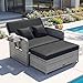 GIANTEX Lounge Möbel Outdoor, Rattan Gartenlounge Set mit Hocker, Gartensofa mit Liegefunktion, Balkon Lounge Set, Doppelliege Outdoor Sofa, Balkonmöbel Sonneninsel Loungebett mit stauraum