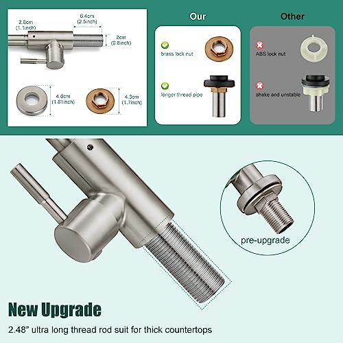 Cold Water Only Kitchen Faucet Brushed Nickel Single Handle 1 Hole 360 Degree Swivel Spout Deck Mount High Arc Sus304 Stainless Steel Sink Bar Tap Goose Neck With Hose(Drain Not Included) #TOP2