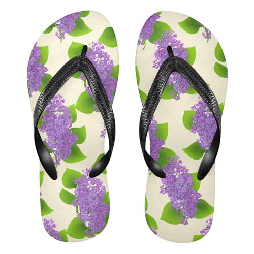 Leaf Purple Flowers Flip Flops for Beach Thong Sandals Anti-slip Lightweight Flat Slippers for Summer Outdoor Travel