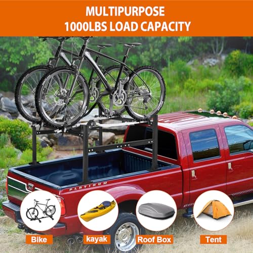 LMYYGOO Universal Truck Ladder Rack with Side Rails,Adjustable Length & Width,1000lbs Capacity Heavy Duty Aluminum Back Racks for Trucks