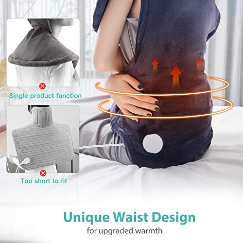 Homech Heating Pads for Back Pain and Cramps, 35 x 27 Inch Electric Heating Wrap for Neck and Shoulders, Dry & Moist Heat Therapy, 6 Heat Settings, Fast-Heating Technology, Auto Shut-Off, 1 Count