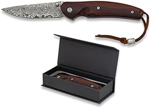 Martinez Albainox AB Knife with Dasmasco Blade, 7 cm Damascus Blade and Natural Wood Grip Hunting, Fishing, Camping, Outdoor, Survival and Bushcraft + Free Bottle Holder