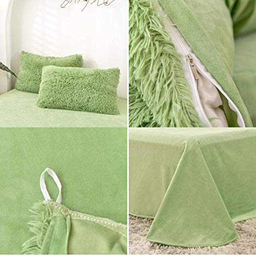 Morromorn 5 Pcs Shaggy Duvet Cover Bedding Set - Fluffy Comforter Cover Long Faux Fur Luxury Ultra Soft Cozy (Green, King/California King) #TOP3