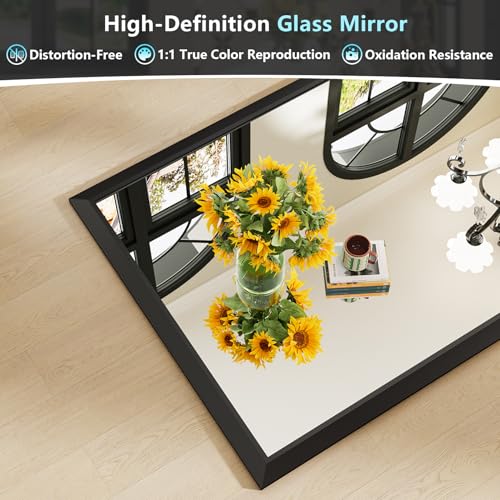 Image of 40x38 Inch Black Bathroom Mirror for Wall, Beveled Framed Rectangle Bathroom Vanity Mirrors for Over Sink, Bedroom, Living Room, Entryway, Anti-Rust, HD Tempered Glass, Horizontally /Vertically