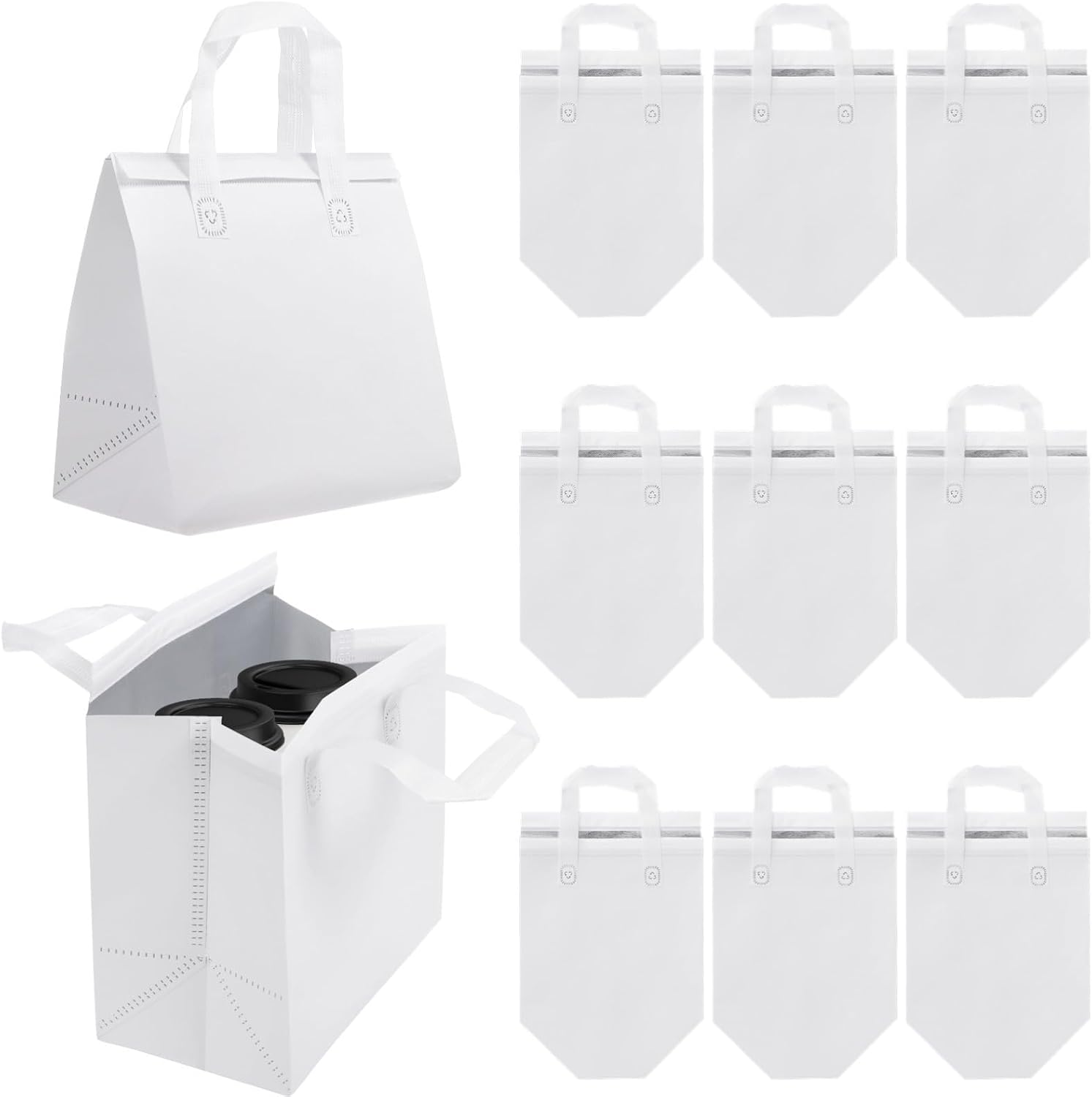 Bulk 50 Thermal Insulated Bags, 9.5 X 6 X 9.5 Inch Cooler Bags for Pizza Delivery, Milk Tea, and Hot Food