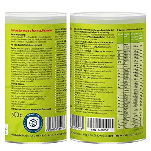 MADENA Darmkur Forte, 20 Milliarden Darmbakterien pro Portion, Ballaststoffe Resistente Stärke Typ 3, Maisdextrin, 16 Bakterienstämme, hochdosiert, Multivitamin, vegan