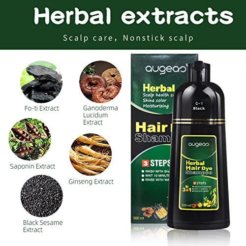 Ivnil Augeas Black Hair Dye Shampoo For Gray Hair Augeo Instant Hair Color Shampoo 3 In 1 For Women And Men, Herbal Ingredients 100% Grey Hair Coverage 500Ml #TOP5