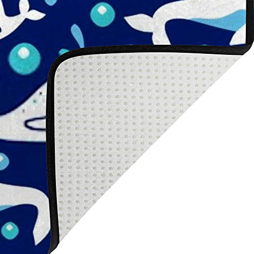 Tapis de salon en velours bleu 80 x 58 motif baleines grand tapis corail polyester