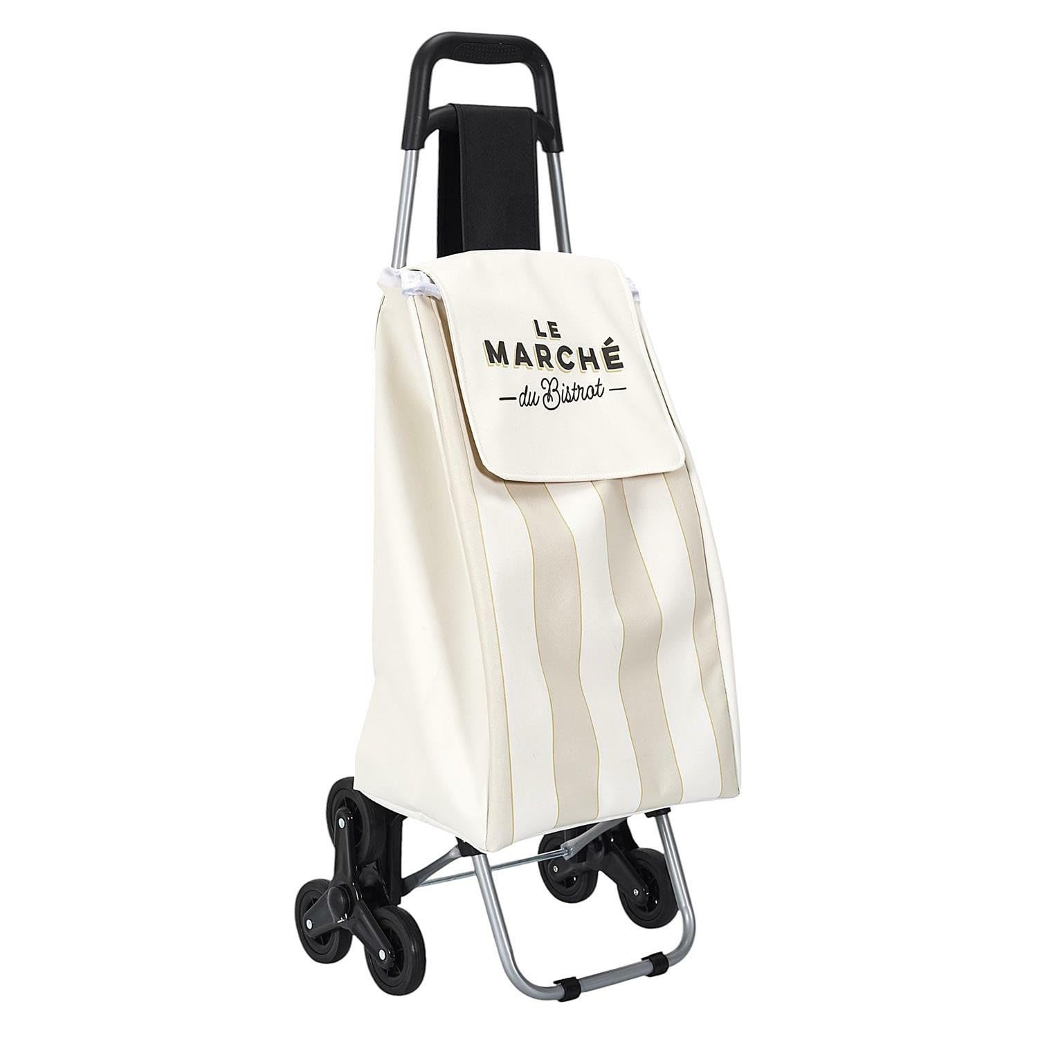 Carro de la compra plegable de 50 l con 6 ruedas – rayas beige – Carro de la compra estable – Carro de la compra plegable – Carro de la compra – Carro de la compra –