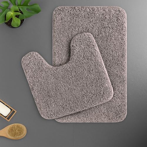 Image of LUXE HOME INTERNATIONAL Polyester Contour Bath Mat - Washable, Anti Skid, Water Absorbent Contour Mats for Bathroom, Toilet, Wash Basin & Bathroom Contour Mat Set (Cocoa, 45x 75 cm & 40x45)
