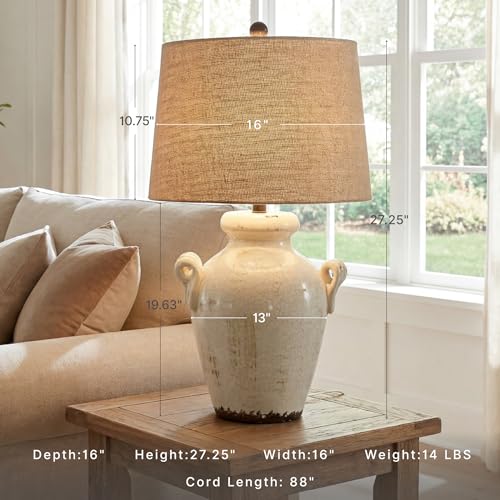 Signature Design by Ashley Emelda Farmhouse 27" Ceramic Table Lamp, Cream Glaze Crackle Finish - Image 3