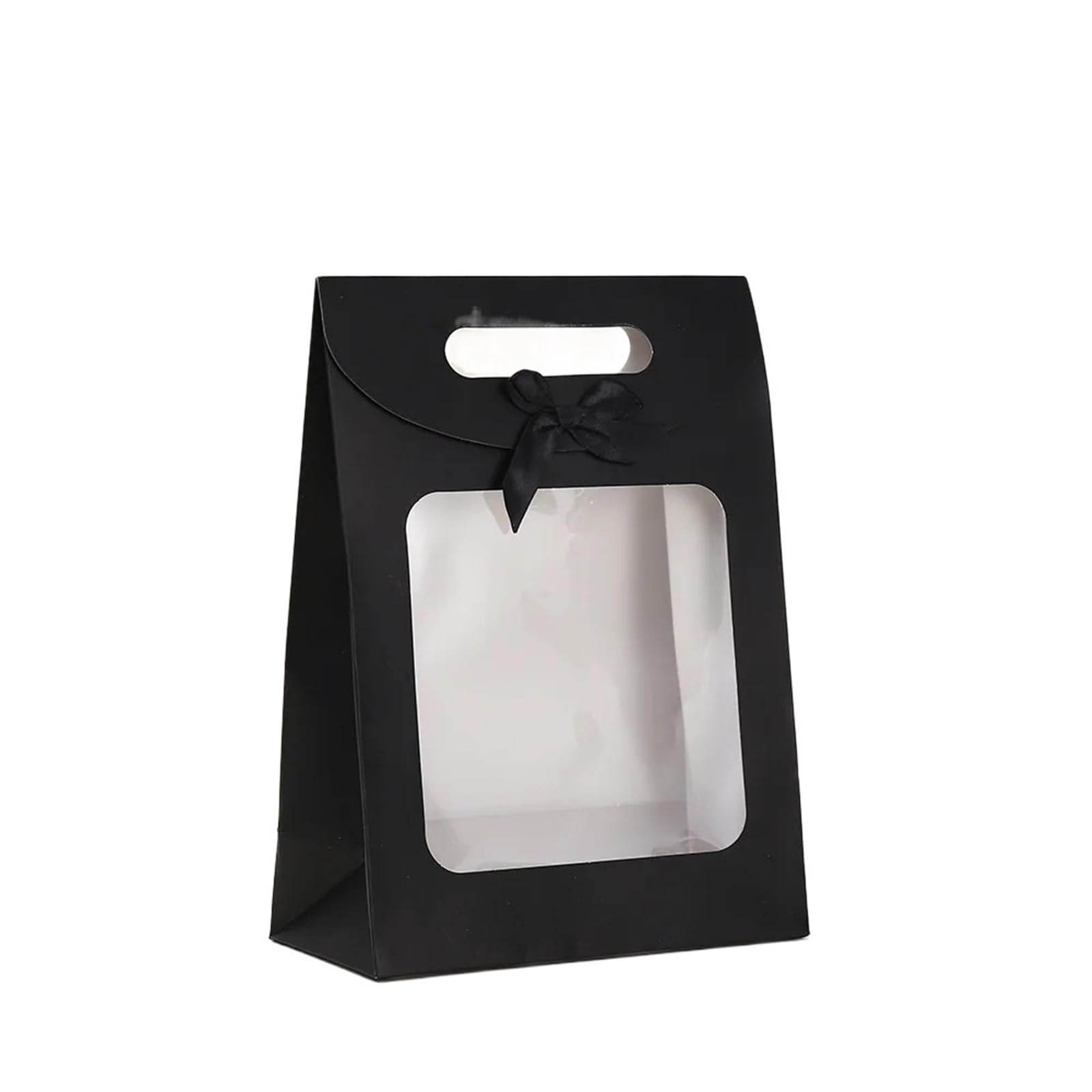 HKYBCF Cake packaging box 10/20/25Pcs Bags With Clear Window Kraft Paper Bag Handle Candy Biscuits Cake Packing Box Packaging for Wedding(Black,12x16x6cm,25pcs)
