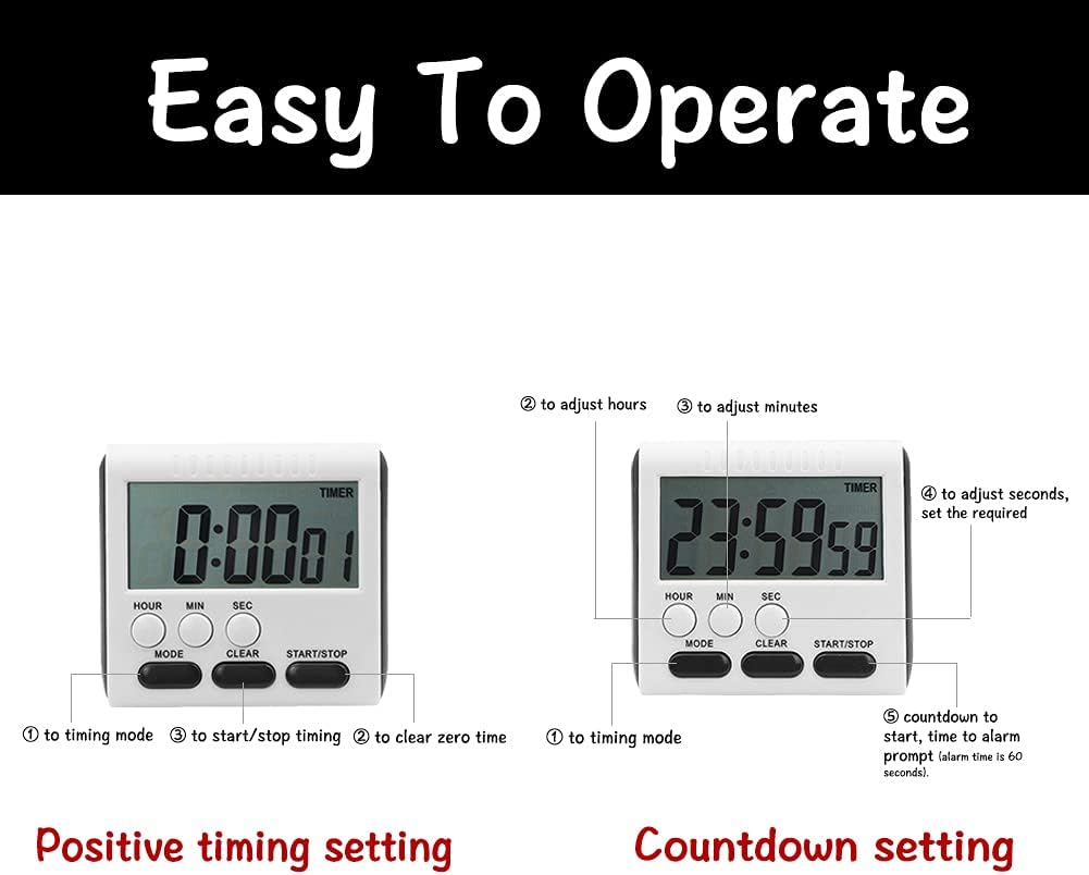24 Hour Kitchen Timer,4 PCS Digital Magnetic Timer With Alarm,4-Color Oven Timers With Stand for Kitchen Cooking Shower Bathroom Kids Teacher Gym Classroom Children(6-buttons) - Image 4