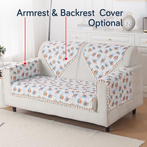 Image of HOKIPO Abstract Petals 2 Seater Quilted Sofa Cover Mat with Tassels 'Tassel Twigs' Series (IN-983-T10)