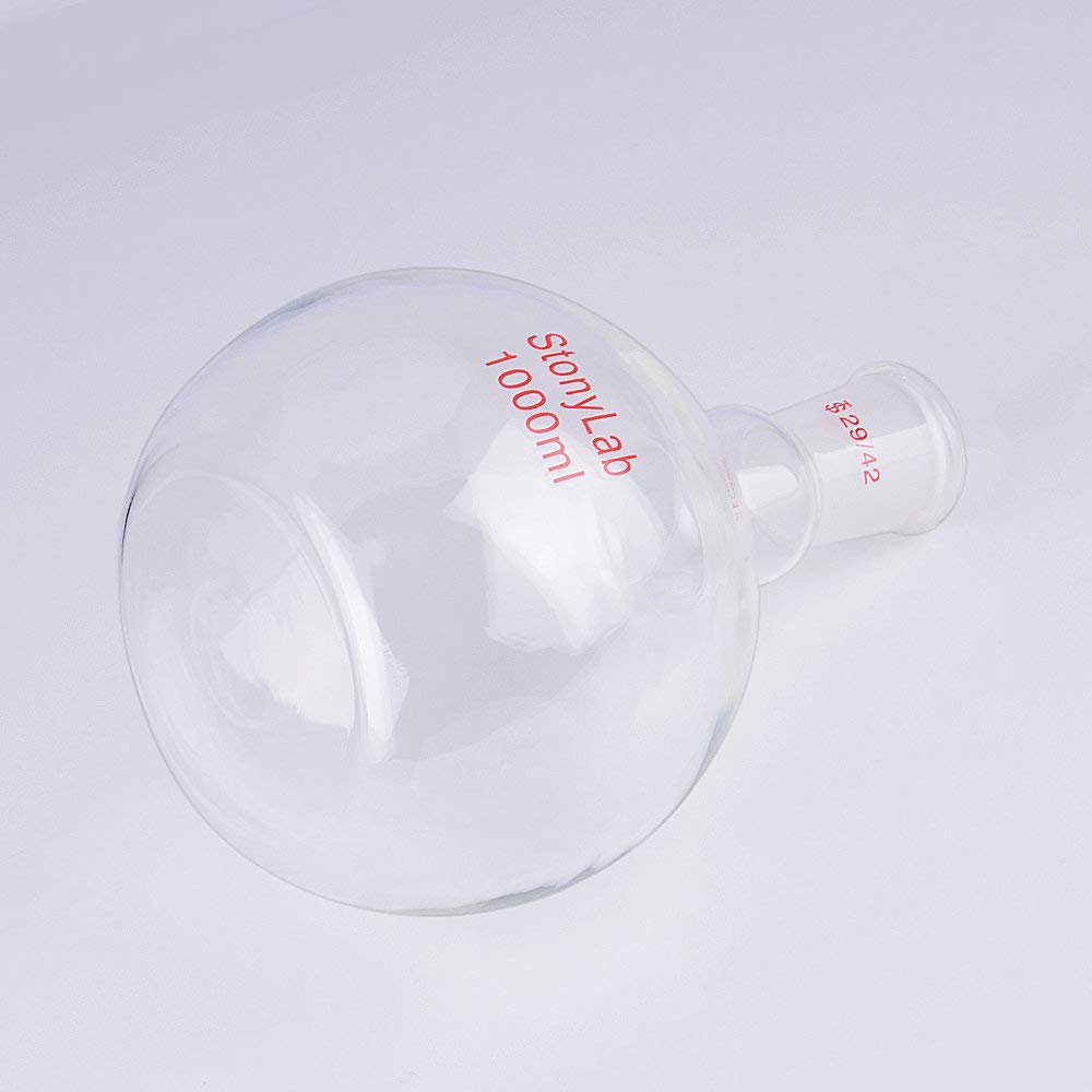 stonylab Verre Ballon à Fond Plat avec col Unique, Single Neck Flat Bottom Boiling Flask Ballon D'ébullition avec Joint Extérieur Standard 29/42, 1000 ml