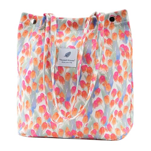 Image of Corduroy Tote Bag Cute Tote Bags for Women Shoulder Bag with Inner Pocket for Work Beach Travel and Shopping Grocery
