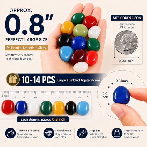 Image of Polished Stone Set Colorful Agate Crystals, 0.8 inch Handpicked Tumbled Gemstones Rocks, Pebbles for Reiki, Chakra, Healing, Home Decor