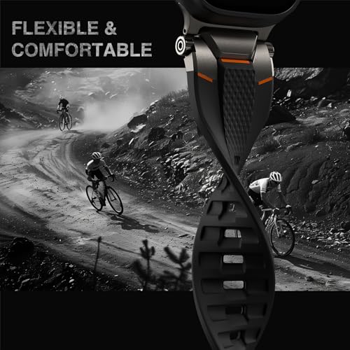 Image of ULTIMAL Rugged Band for Apple Watch Ultra 3 /2 /1 49mm, Series 11 /10 /9 /8 /7 /6 /5 /4 SE 46mm /45mm /44mm, Waterproof, Soft TPU Strap with Stainless Steel Buckle & Connectors, Sweat-Resistant, Easy to Clean, Fits 155-225mm Wrist (Black /Gray)