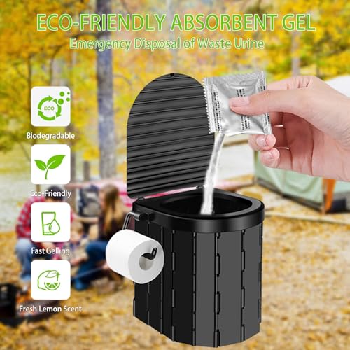 Portable Camping Toilet Kit with Pop-Up Privacy Tent, Washable Outdoor Shower and Changing Room, Includes Toilet Bags and Poo Gel - Thumbnail 5