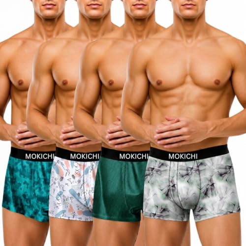 Image of Men's Printed Boxer Briefs | Soft Stretch Comfortable Trunks with Elastic Waistband | Breathable Everyday Innerwear for Men | Assorted Multicolor Prints | Pack of 4
