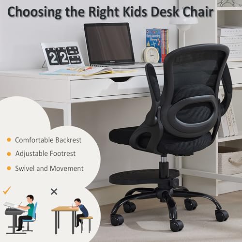 Image of Kids Desk Chair,Ergonomic Study Chair with Adjustable Height,Swivel Mesh Desk Chair with Wheels,Home Office Chair for Children in Home Bedroom Black