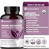 Organic Resveratrol Supplement – Trans-Resveratrol Capsules with Green Tea – Highly Purified & Bioavailable - 90 Vegan Caps