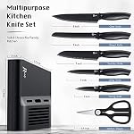 Kitchen Knife Set with Block, 7 Pieces Chef Knife Set with Knives, Scissor, Block for Meat/Vegetables/Fruits Chopping, Slicing, Dicing&Cutting, Black