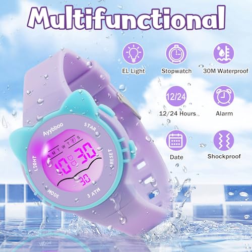Ayybboo Kids Digital Watches for Girls Boys, 7 Color Lights Waterproof Cute Wristwatches for Kids with Alarm Stopwatch, Great Present for Girls Boys Ages 5-13 by Ayybboo - Used condition - US$10.16