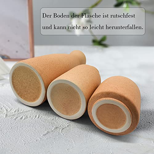 CEMABT Braun Keramik Vasen 3er-Set Kleine Blumenvasen für Dekor, Moderne rustikale Bauernhaus Home Decor, Dekorative Vasen für Pampas Grass&getrocknete Blumen, Idee Regal, Eingangsbereich- Distressed – Bild 3