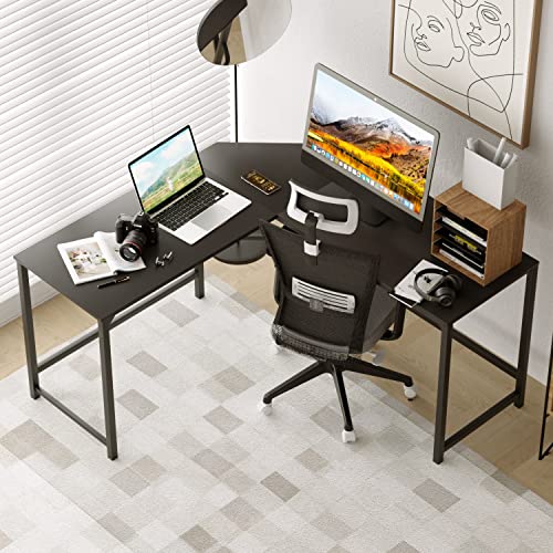 Tinytimes 54.3" L-Shaped Computer Desk, Corner Desk, Computer Desk, For Home Office Writing Study Workstation Industrial Style Pc Laptop Table Gaming Desk Save Space Easy Assembly -Black #TOP14