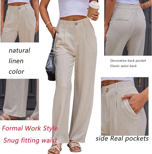 Fakanhui Women's Cotton Linen Wide Leg Pants High Elastic Waist Casual Business Work Trousers2