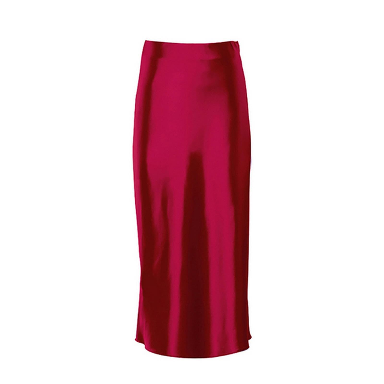 TEidea Satynowa spódnica letnia z wysokim stanem, fioletowa satynowa spódnica maxi dla kobiet, elegancka i urocza spódnica midi do biura