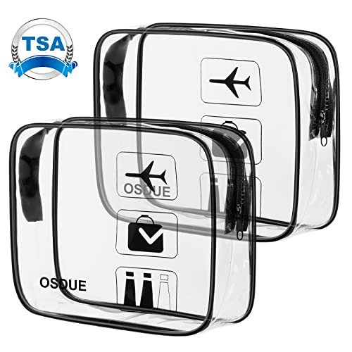 OSDUE 2 Stück Kulturbeutel Transparent, Flugzeug PVC Kosmetiktasche Wasserdicht, Handgepäck-Reisezubehör, Kulturtaschen für Männer, Frauen, Kinder, Familie (Schwarz)