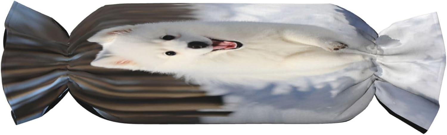 Running Samoyed Cylindrical Pillow-Premium Bed Pillows, Side Sleeper Neck Support, Decorative Candy Design, Soft and Durable