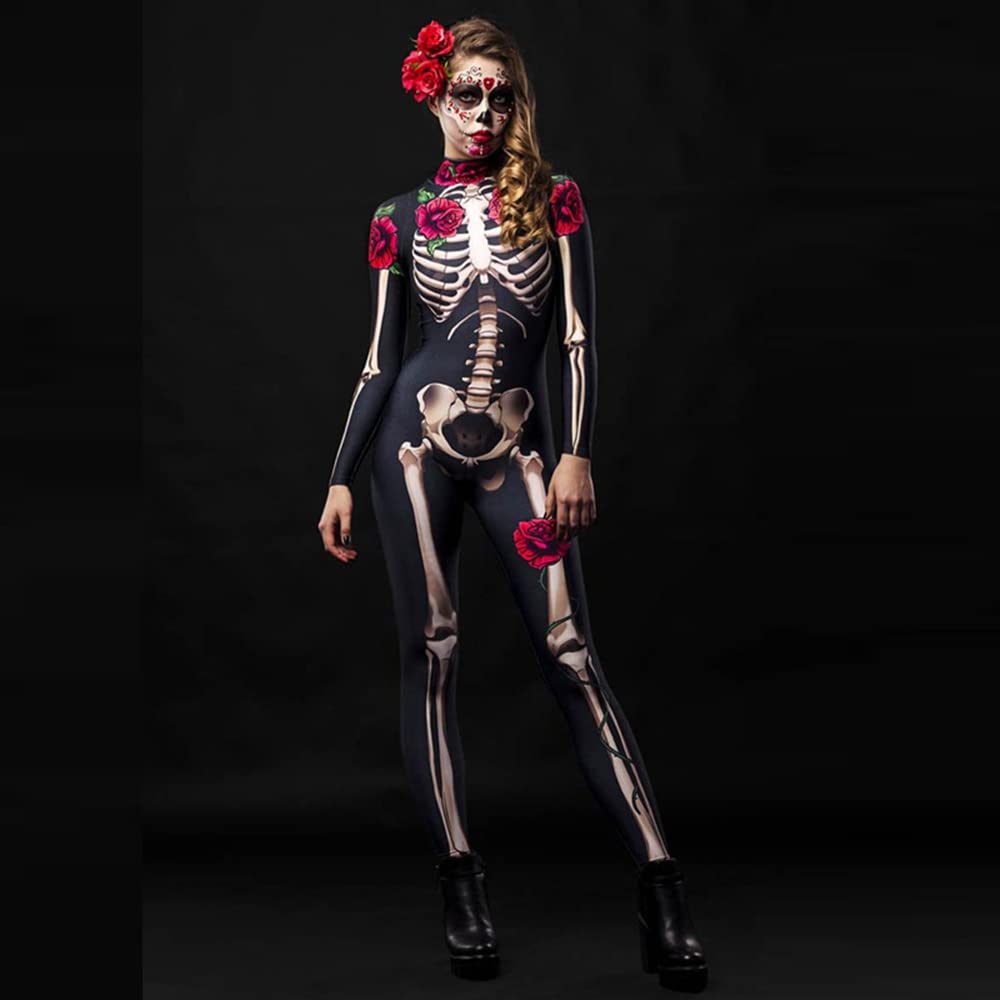 TMOYJPX Mono Mujer Niña Gracioso Halloween Esqueleto, Ropa para Niñas Adultos Mono Mujer Fiesta Elegante, Mono Chica 6-12 años Ceremonia