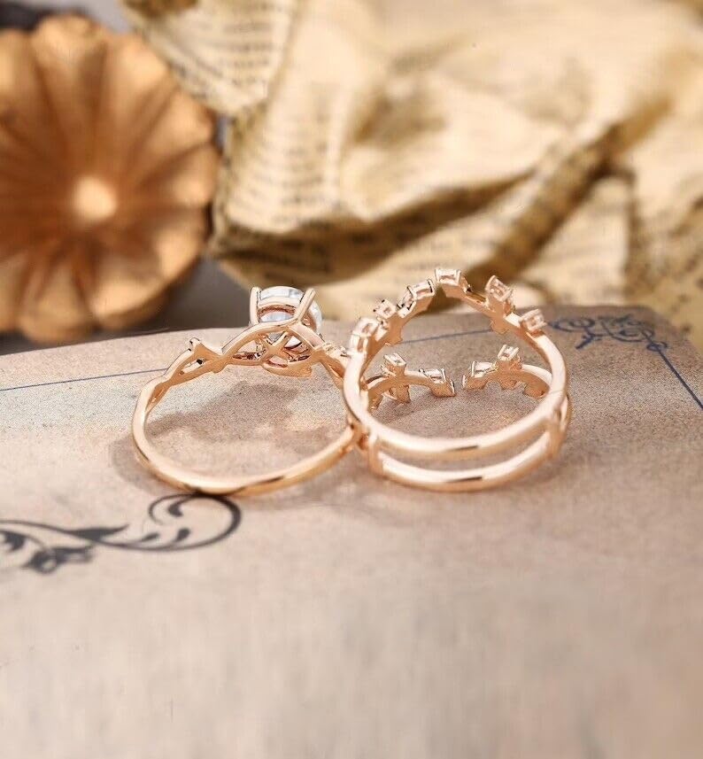 Miniatura 3 de Ssjewel Nature Inspire Bridal Ring Set 2 Ct Round Cut Diamond Tree Branches Twig Promise Ring Set Beautiful Enhancer Band Wedding Ring Set 14K Rose