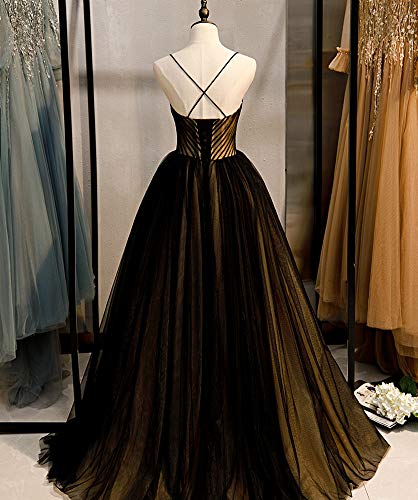 Kivary Gothic Prom Dress Spaghetti Straps Black Tulle Ball Gown Wedding Dresses4