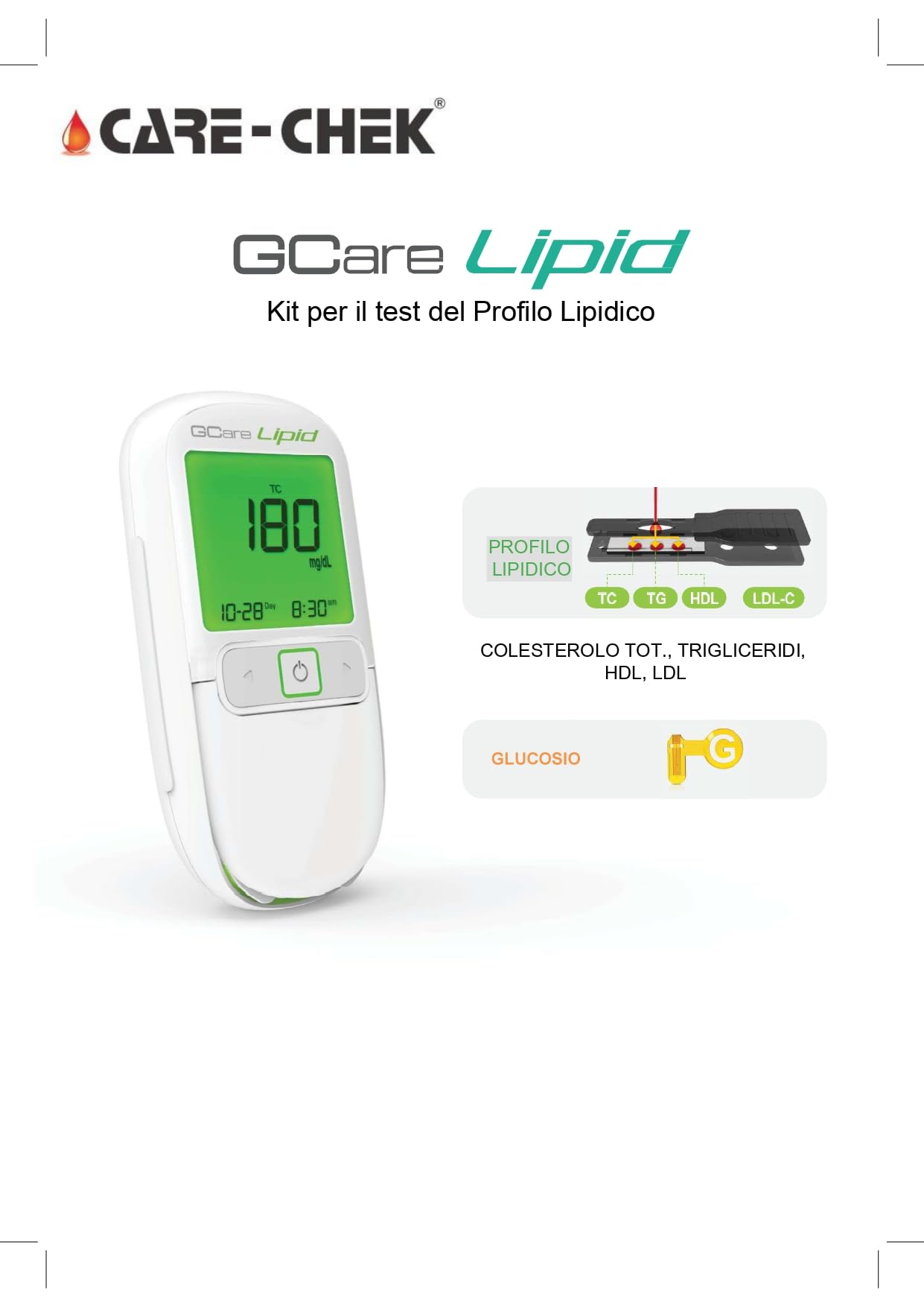 GCMS GCare Lipid Sistema Portatile di Monitoraggio Glucosio e Lipidi (TC, TG, HDL, Cal-LDL)