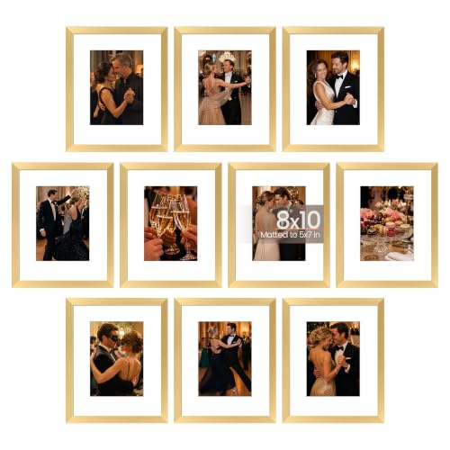 Image of upsimples 8x10 Picture Frame, Photo Collage Wall Decor Set of 10, Gold | Fit 5x7 and 8 x 10 Photos, Wall or Tabletop Display, For Gallery Hallway Living Room, For Christmas Wedding